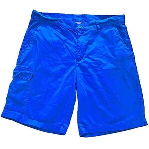 Columbia Sportswear Cotton Cobalt Blue Flat Front Cargo Shorts 10” Size 34 W